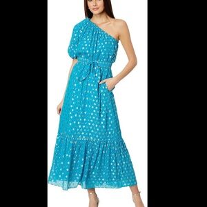 Lilly Pulitzer Zela Maxi Dress Size 4 Lynn One Shoulder Blue Rhapsody Pattern